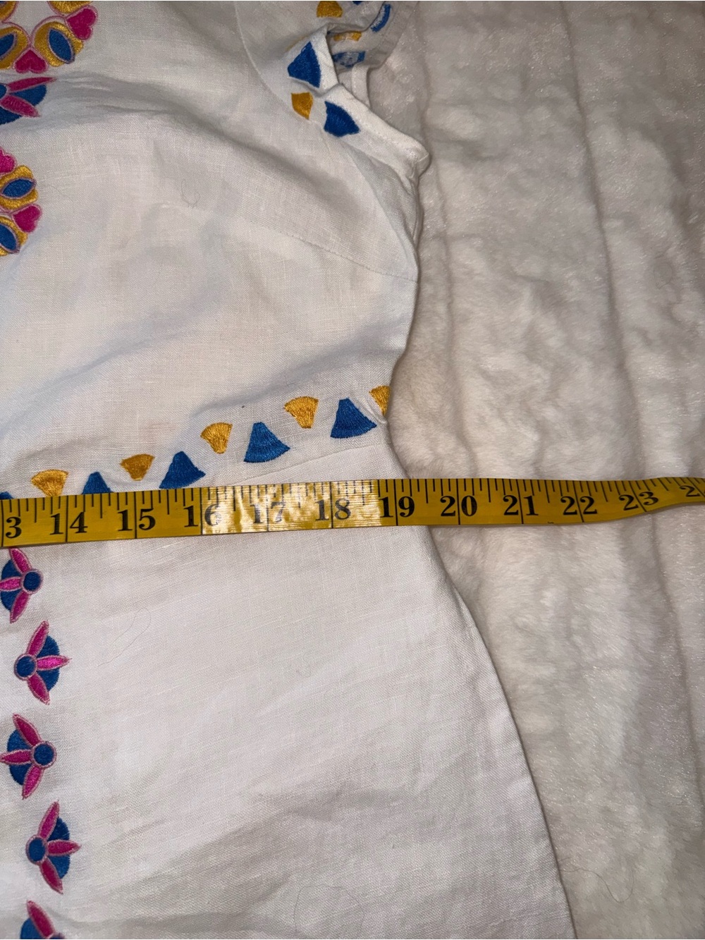 Boden White Linen Midi Dress with Pink, Yellow & Blue Embroidery - Size 12 - Picture 9 of 10